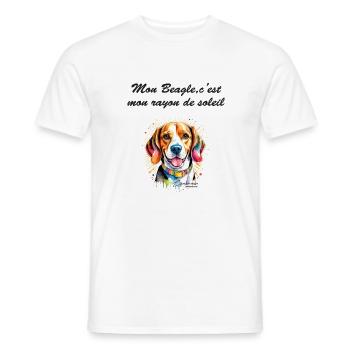 beagle rayon de soleil - T-shirt homme - blanc - Devant - AI Model Male 178 dark (178cm)