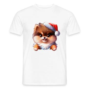 Spitz doux pour chien avec chapeau pour Noël - T-shirt homme - blanc - Devant - AI Model Male 178 dark (178cm)