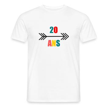 20 ANS,20e ANNIVERSAIRE,ANNIVERSAIRE 20 ANS,20 - T-shirt homme - blanc - Devant - AI Model Male 178 dark (178cm)