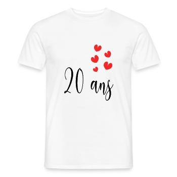 20 ANS. 20e ANNIVERSAIRE. ANNIVERSAIRE 20 ANS. 20 - T-shirt homme - blanc - Devant - AI Model Male 178 dark (178cm)