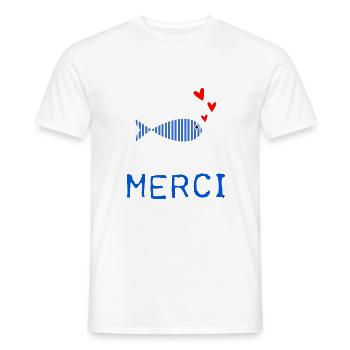 MERCI. THANKS. THANK YOU. ANNIVERSAIRE. NAISSANCE. - T-shirt homme - blanc - Devant - AI Model Male 178 dark (178cm)
