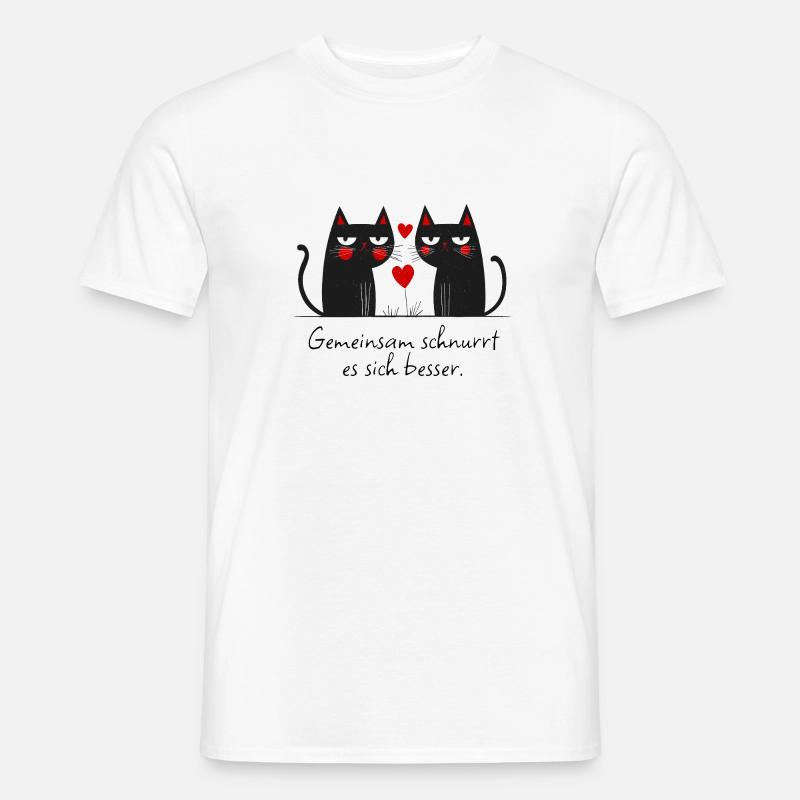 Zwei Katzen - Gemeinsam schnurrt es sich besser. - Männer T-Shirt - Weiß