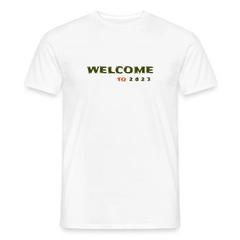 Welcome to 2023 font design street fashion - Männer T-Shirt - Weiß - Vorne - AI Model Male 178 dark (178cm)