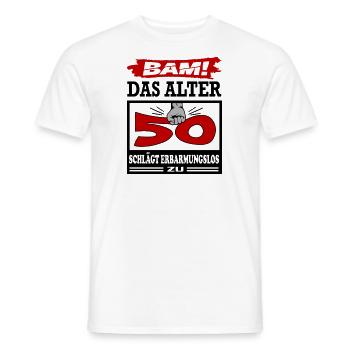 Geburtstag 50 Bam Boom Bombe Alter schlägt zu - Männer T-Shirt - Weiß - Vorne - AI Model Male 178 dark (178cm)