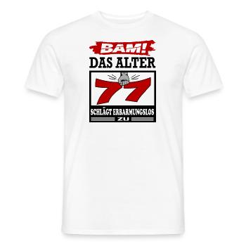 Geburtstag 77 Bam Boom Bombe Das Alter schlägt zu - Männer T-Shirt - Weiß - Vorne - AI Model Male 178 dark (178cm)