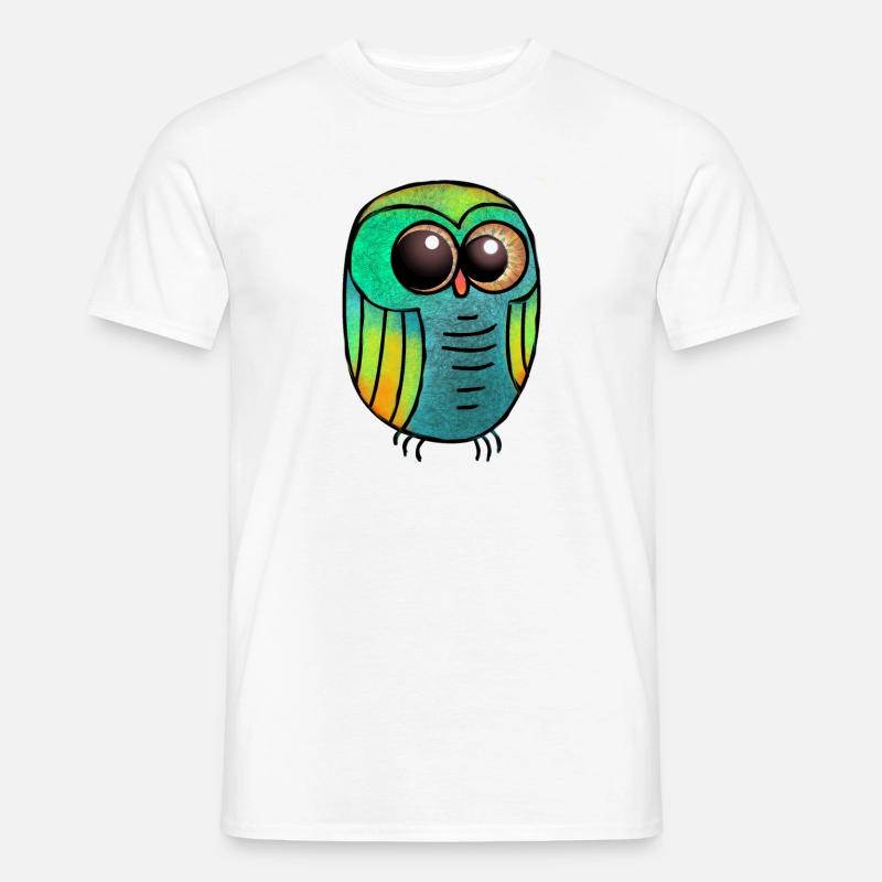 Grüne Eule Strukturierte haarige Eule / Süße Eule - Männer T-Shirt - Weiß