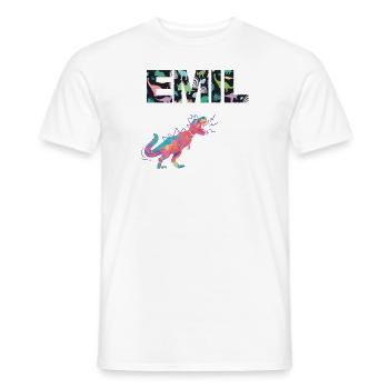 EMIL - Beautiful boy name with dinosaur - Men's T-Shirt - white - Front - AI Model Male 178 dark (178cm)