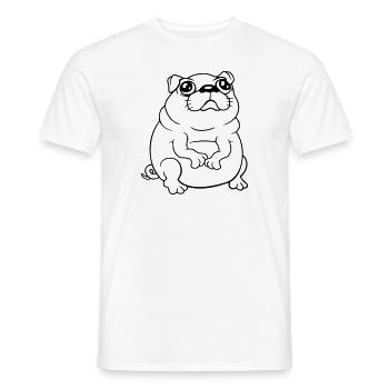 Pug dog sits small begging dick looks sad - Men's T-Shirt - white - Front - AI Model Male 178 dark (178cm)