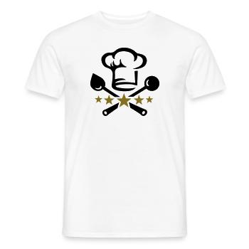 Chapeau de chef, cuisine, cinq étoiles, or, 5, - T-shirt homme - blanc - Devant - AI Model Male 178 dark (178cm)