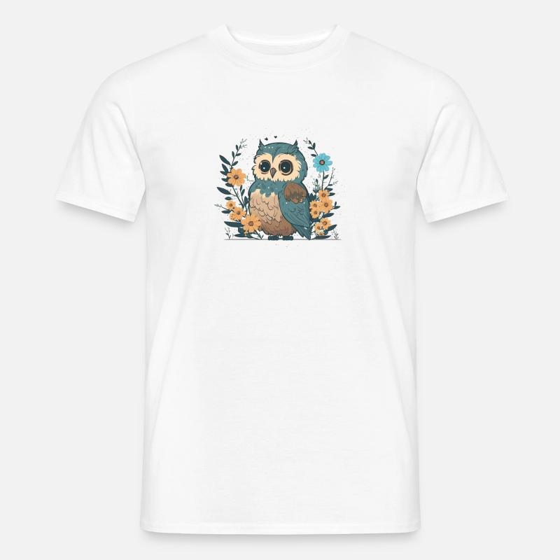 Süße Eule im Blumenwald 1 - Männer T-Shirt - Weiß