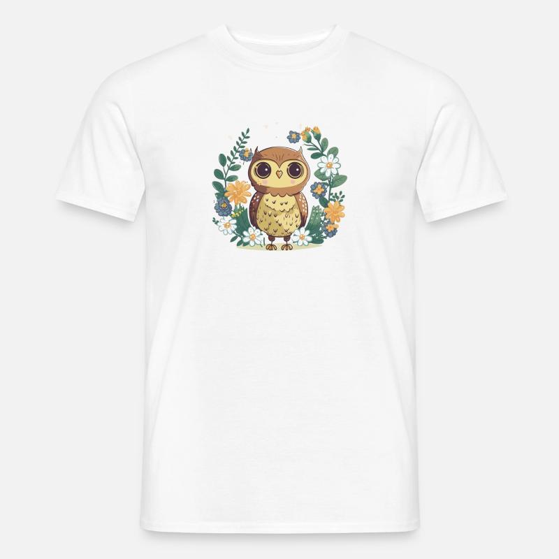Süße Eule im Blumenwald 8 - Männer T-Shirt - Weiß