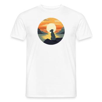 Dog at sunset on the water - Men's T-Shirt - white - Front - AI Model Male 178 dark (178cm)