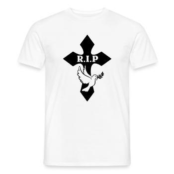 Kreuz mit Taube und Text R.I.P - Männer T-Shirt - Weiß - Vorne - AI Model Male 178 dark (178cm)