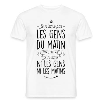 Je n'aime ni les gens ni les matins - T-shirt homme - blanc - Devant - AI Model Male 178 dark (178cm)