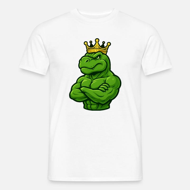 Starker T-Rex Dinosaurier mit Krone Selbstbewusst  - Männer T-Shirt - Weiß