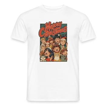 Rétro Noël Enfants Chats Dessin animé - T-shirt homme - blanc - Devant - AI Model Male 178 dark (178cm)