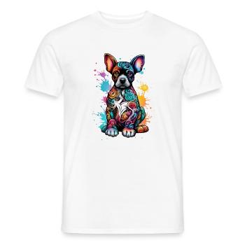 Colorful dog with paint splash - Men's T-Shirt - white - Front - AI Model Male 178 dark (178cm)