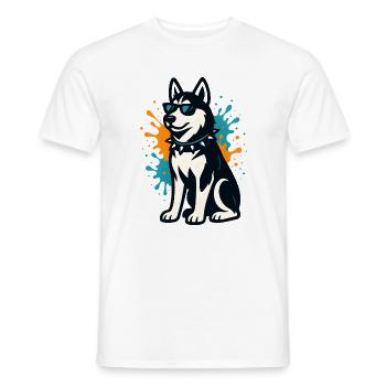 Husky sibérien en graffiti à la bombe avec des lunettes de soleil - T-shirt homme - blanc - Devant - AI Model Male 178 dark (178cm)