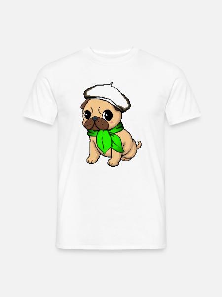 Beige Beret Mops - Männer T-Shirt - Weiß