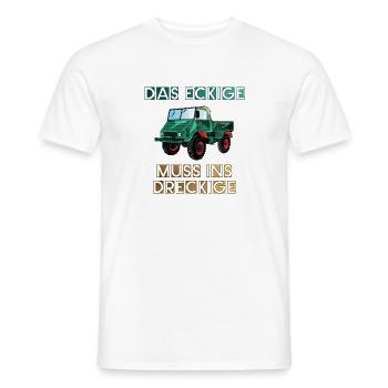 Das Eckige muss ins Dreckige! - Unimog - Männer T-Shirt - Weiß - Vorne - AI Model Male 178 dark (178cm)