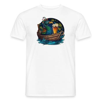 Paon dans le bateau avec verre à bière - T-shirt homme - blanc - Devant - AI Model Male 178 dark (178cm)