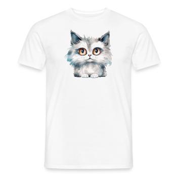 Dessin à l’aquarelle du chat des forêts norvégiennes - T-shirt homme - blanc - Devant - AI Model Male 178 dark (178cm)