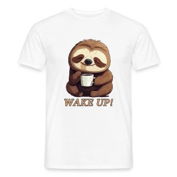 Sloth morning grouch coffee wake up wake up - Men's T-Shirt - white - Front - AI Model Male 178 dark (178cm)