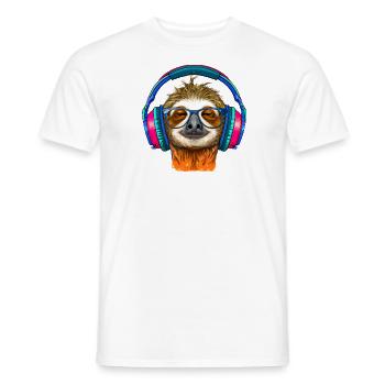 Cool paresseux avec des écouteurs écoute de la musique - T-shirt homme - blanc - Devant - AI Model Male 178 dark (178cm)