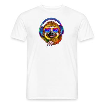 Cool paresseux avec des écouteurs écoute de la musique - T-shirt homme - blanc - Devant - AI Model Male 178 dark (178cm)