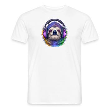 Cool paresseux avec des écouteurs écoute de la musique - T-shirt homme - blanc - Devant - AI Model Male 178 dark (178cm)