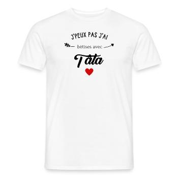 j'peux pas j'ai bêtises avec tata - T-shirt homme - blanc - Devant - AI Model Male 178 dark (178cm)