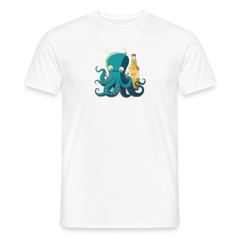 Funny squid with beer - Men's T-Shirt - white - Front - AI Model Male 178 dark (178cm)