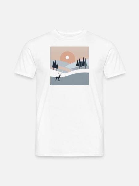 Graue Winterlandschaft mit Feldern, Bäumen und Rehen - Männer T-Shirt - Weiß