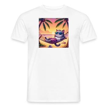 Gato Loco Katze Chilling Cat Urlaub Relax Palme - Männer T-Shirt - Weiß - Vorne - AI Model Male 178 dark (178cm)