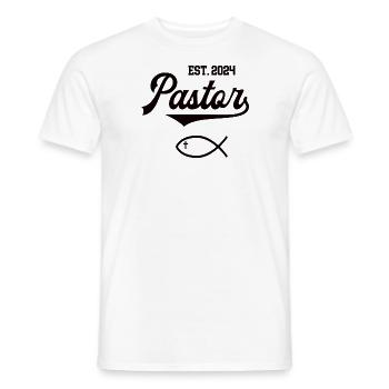 Pastor est 2024 Fisch Symbol Christentum Kirche - Männer T-Shirt - Weiß - Vorne - AI Model Male 178 dark (178cm)