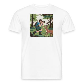 Nature Photographer Capturing Deer Illustration - Men's T-Shirt - white - Front - AI Model Male 178 dark (178cm)