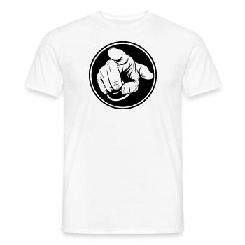 Hand with index finger pointing finger at other - Men's T-Shirt - white - Front - AI Model Male 178 dark (178cm)