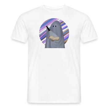 lesender Geist mit lila gestreiftem Hintergrund - Männer T-Shirt - Weiß - Vorne - AI Model Male 178 dark (178cm)