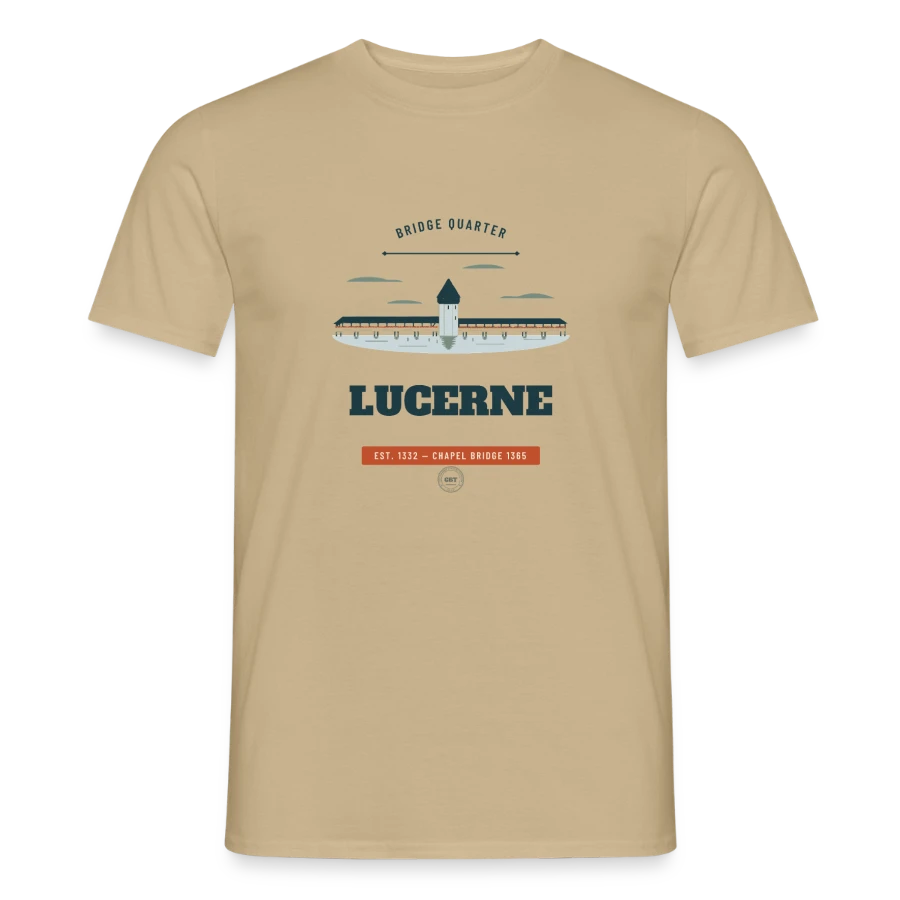 Lucerne-märke på en men's t-shirt, sand beige