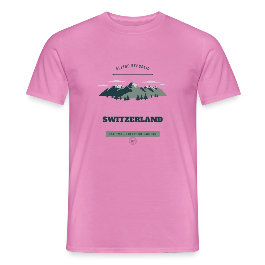 Switzerland badge on a men's t-shirt, pink