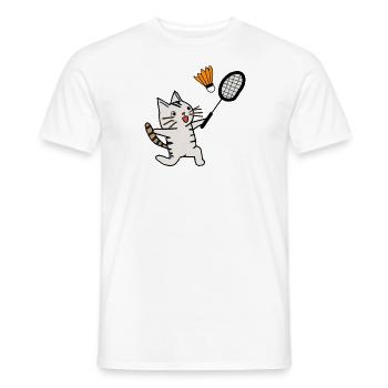 aufgeregte katze spielt badminton federball - Männer T-Shirt - Weiß - Vorne - AI Model Male 178 dark (178cm)