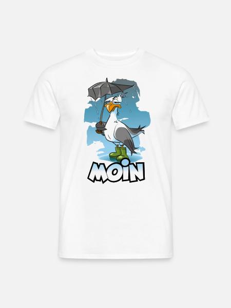Möwe mit Regenschirm und Gummistiefel - Moin - Männer T-Shirt - Weiß