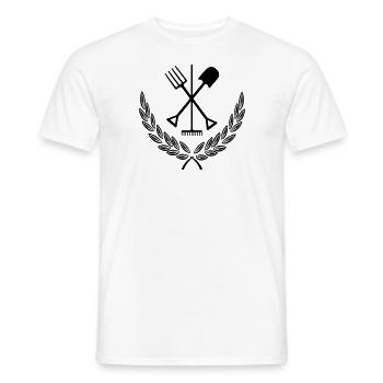 Outils de jardin en couronne de laurier Logo du jardinier - T-shirt homme - blanc - Devant - AI Model Male 178 dark (178cm)