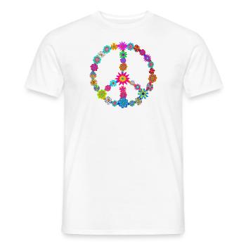 T-Shirt Peace Zeichen mit bunten Blumen Sprüche St - Männer T-Shirt - Weiß - Vorne - AI Model Male 178 dark (178cm)