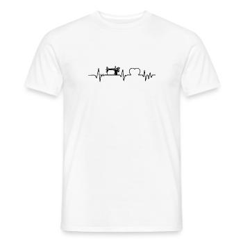 machine à coudre battement de cœur couture ECG cou - T-shirt homme - blanc - Devant - AI Model Male 178 dark (178cm)