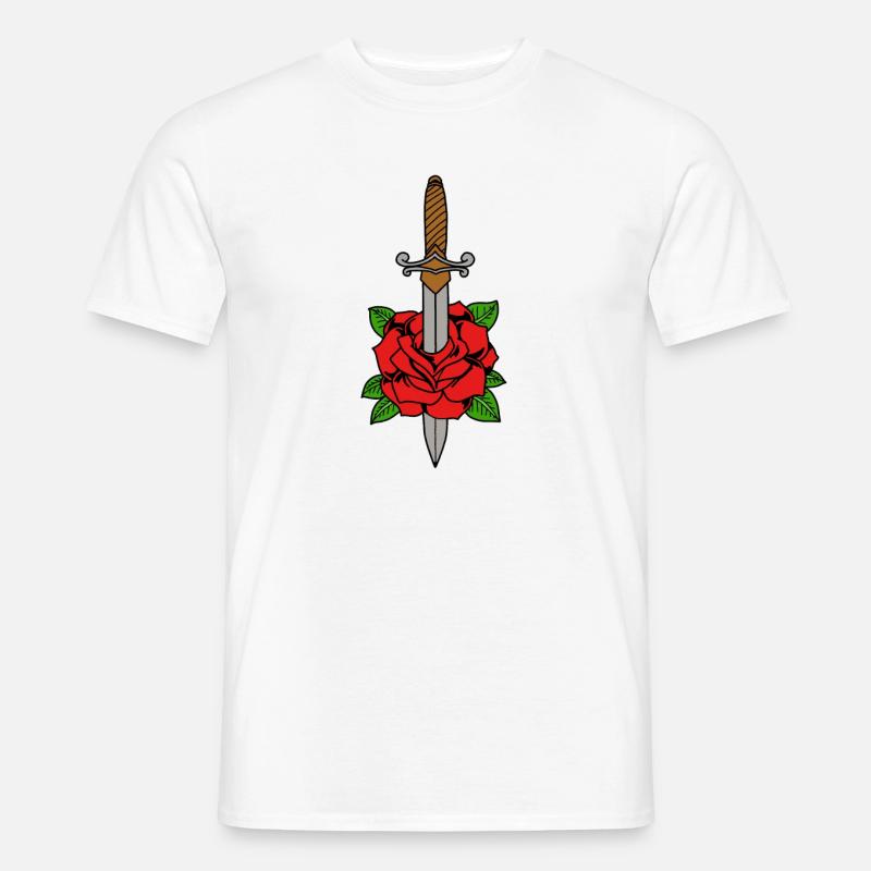 Dolch sticht durch eine Rose - Männer T-Shirt - Weiß