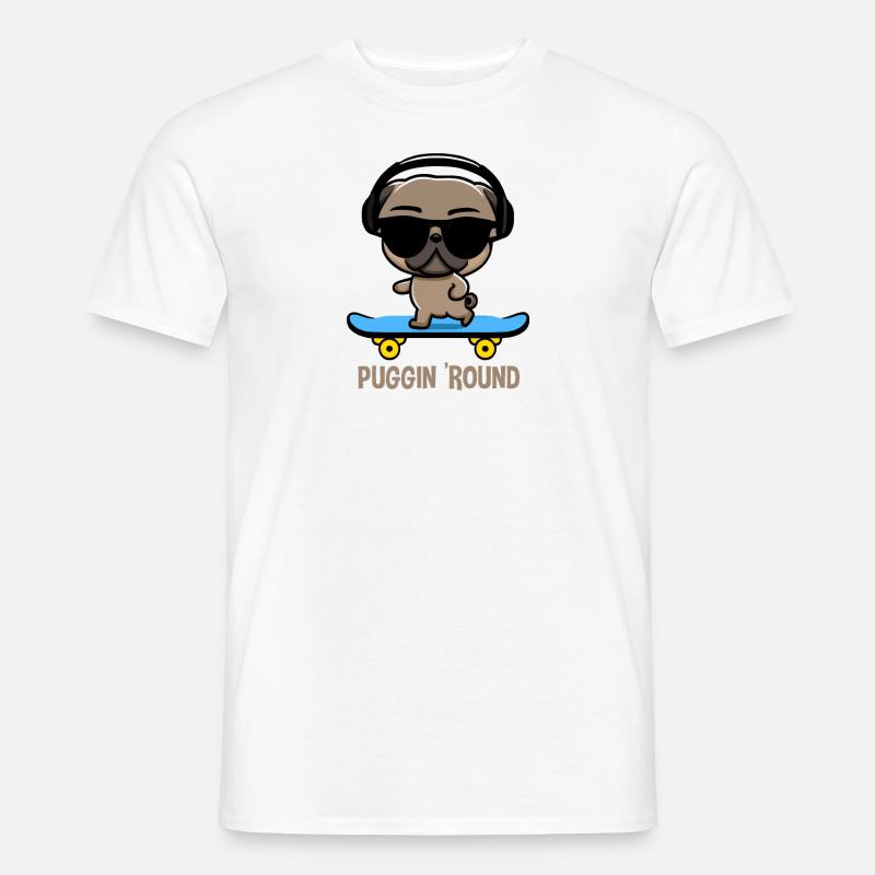 Mops auf Skateboard Pugging Around - Männer T-Shirt - Weiß