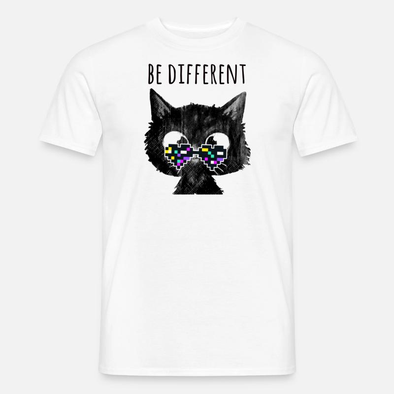 Katze, be different ,nerd,pixelbrille, pixel - Männer T-Shirt - Weiß