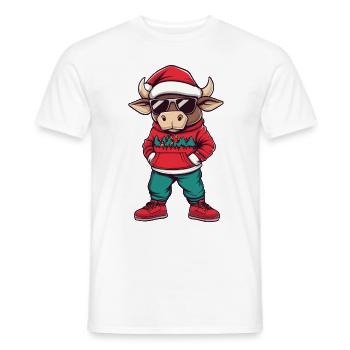 Bull Christmas Comic Cool Taurus - Men's T-Shirt - white - Front - AI Model Male 178 dark (178cm)