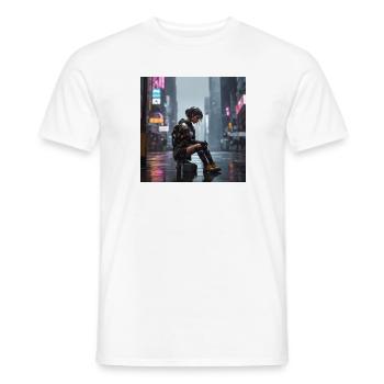 Cyberpunk Regenkämpferin - Männer T-Shirt - Weiß - Vorne - AI Model Male 178 dark (178cm)